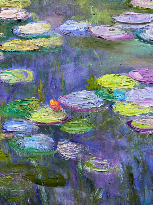 Painting of water lilies with a focus on color and texture