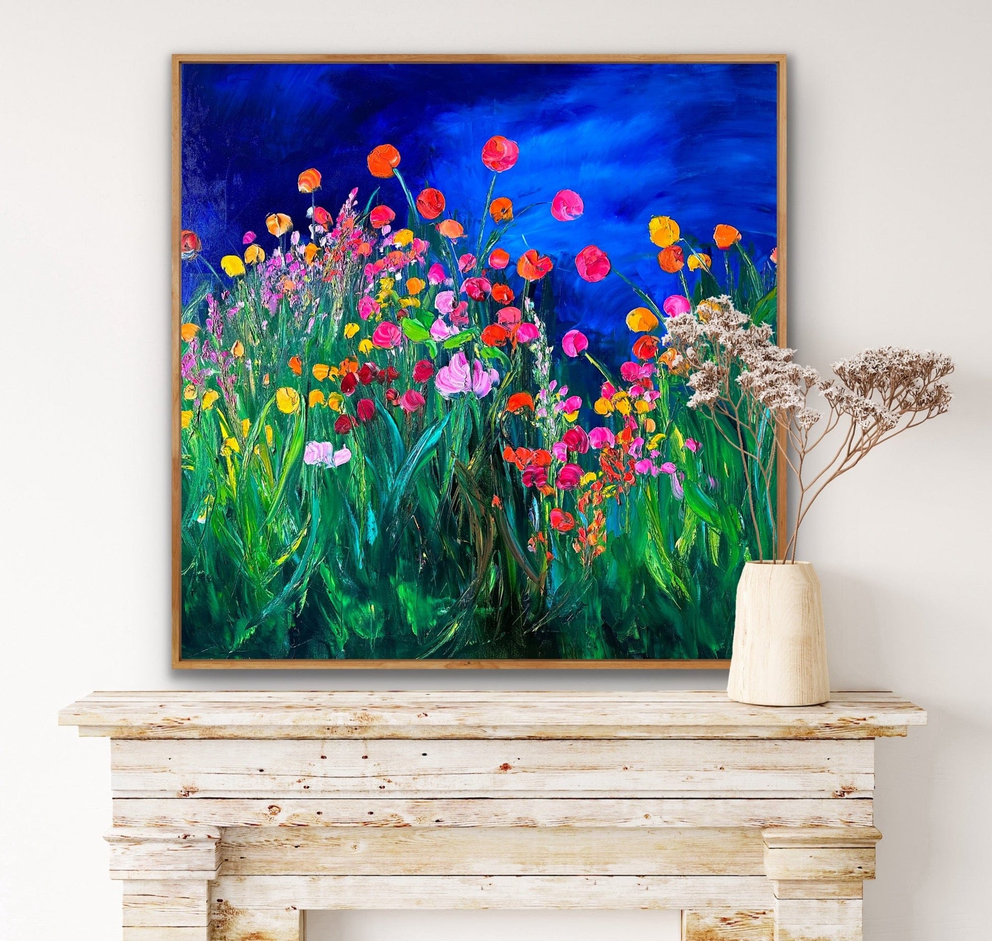 Impressionist landscape painting by Maria-Victoria Checa displayed in a contemporary interior.
