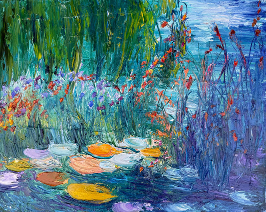 Impressionist landscape painting “Daydream” by Maria-Victoria Checa featuring a soft, dreamlike meadow in pastel tones.