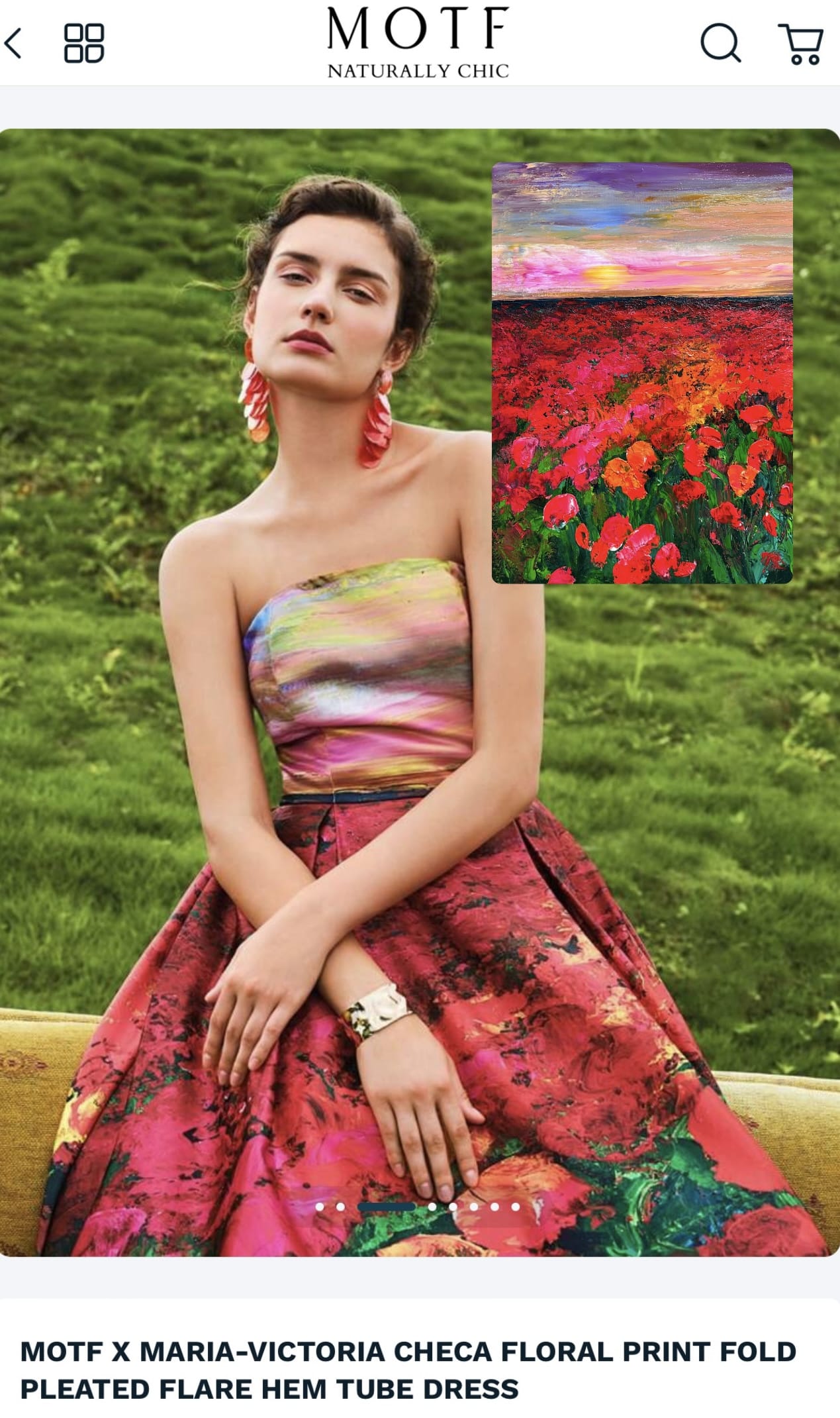 MOTF x Maria-Victoria Checa floral print fold pleated flare hem tube dress inspired by the painting Coquelicots