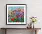 Multi-Colored Flower Field framed paper print displayed over console table by Maria-Victoria Checa