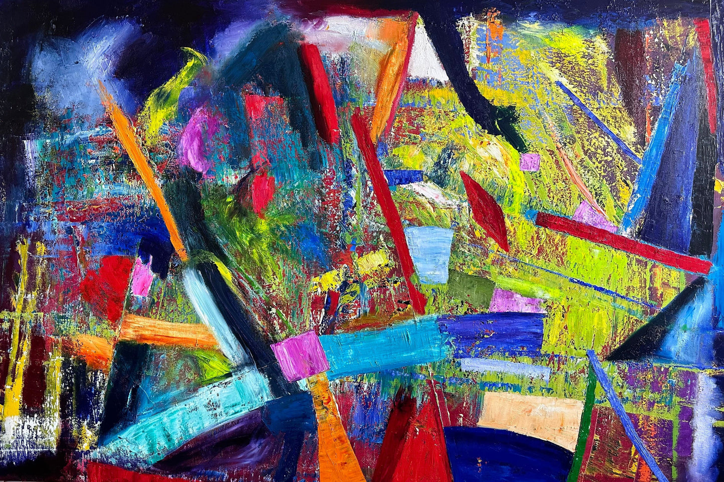 Play Time! large abstract oil painting with bold colorful strokes by artist Maria-Victoria Checa