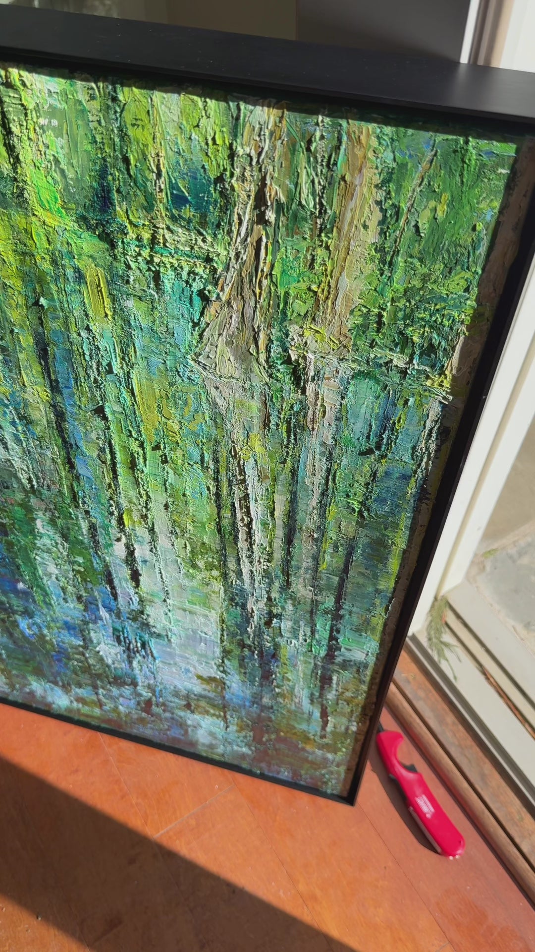 Video of Cypress Gardens Reflection I, an impressionist water reflection oil painting in greens and blues by Washington DC artist Maria-Victoria Checa.