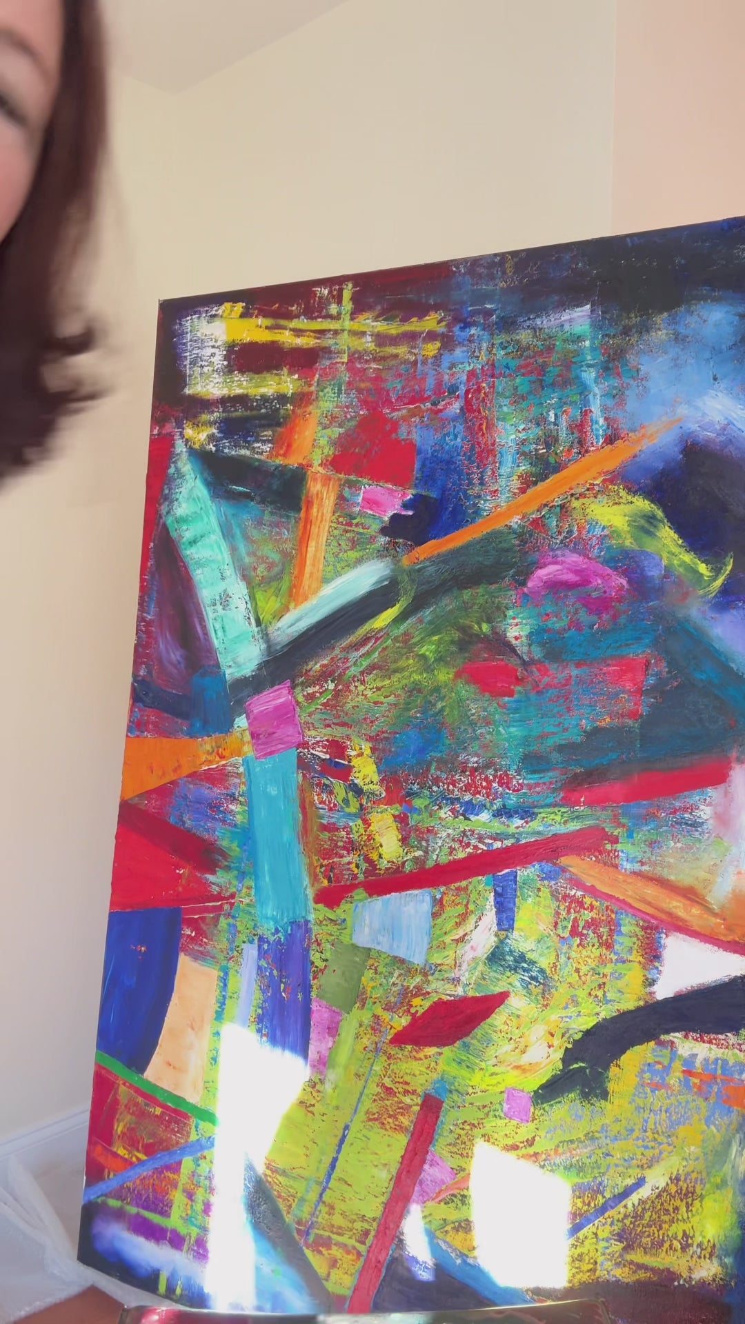 Video of Play Time! large abstract oil painting with bold colorful strokes by artist Maria-Victoria Checa.