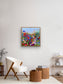 Summer Reverie framed canvas print by Maria-Victoria Checa in a natural wood float frame displayed on a white wall in a bright modern living room setting
