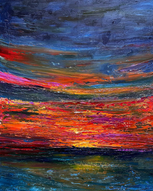 oil painting of a colorful sunset.