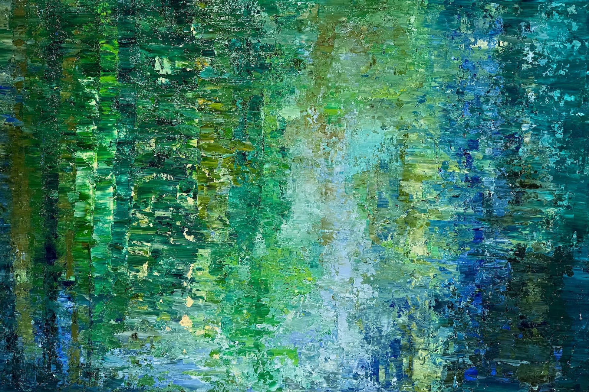Water Reflection – Original Abstract Landscape Painting by Maria-Victoria Checa, Washington DC Contemporary Artist