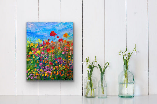 Framed Wild Poppy floral art print by Maria-Victoria Checa displayed in a modern interior.