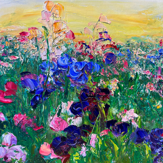 Sunset Flowers, OIL, 12" x 12"