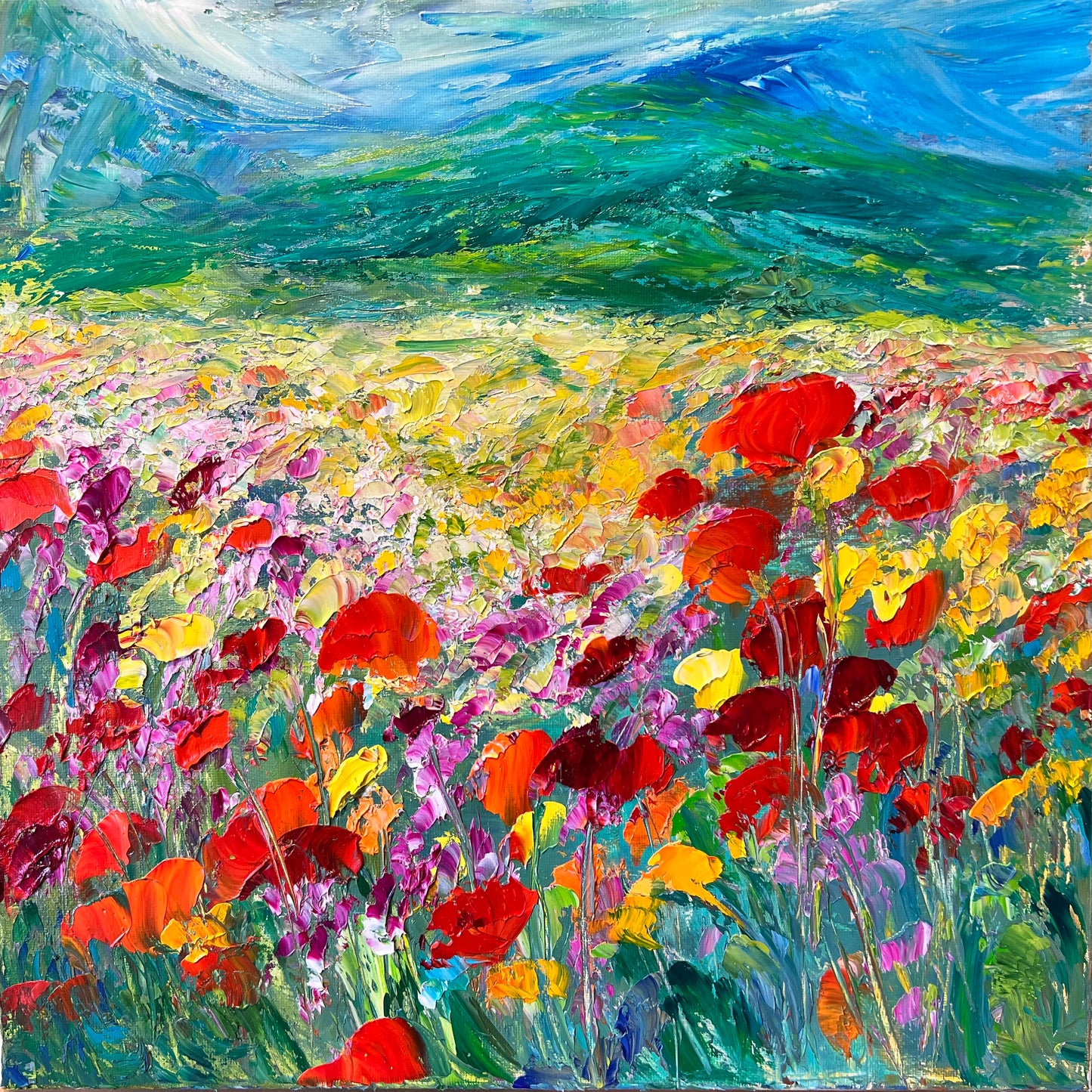 Lively Poppies II, OIL, 14" x 14"