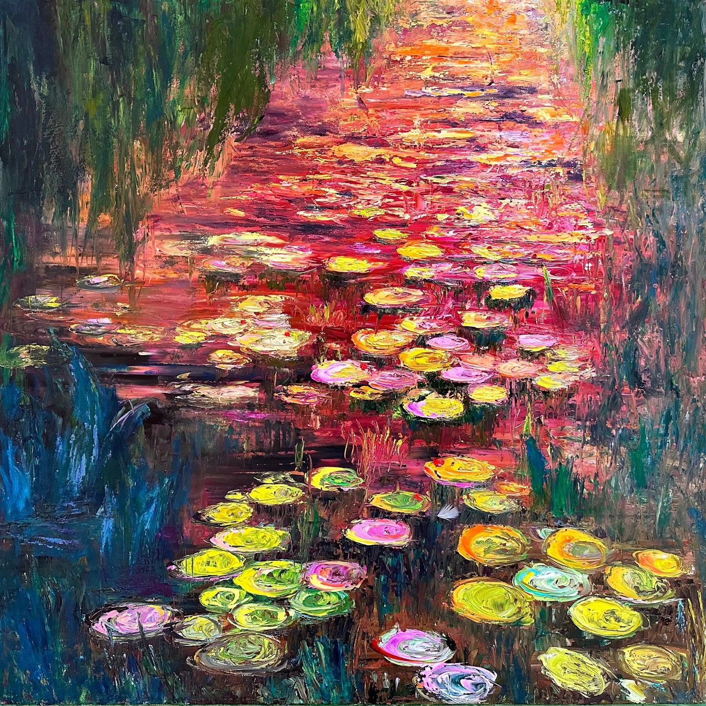 Water Lilies On Fire, OIL, 30" x 30"