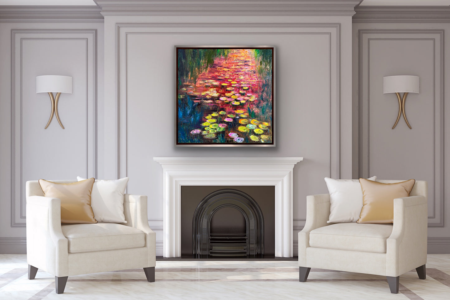 Water Lilies On Fire, OIL, 30" x 30"