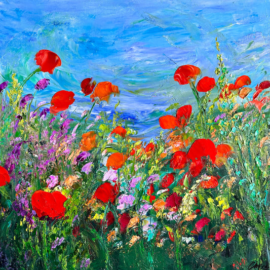 Orange Poppies, OIL, 18" x 18"