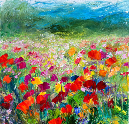 Lively Poppies, OIL, 12" X 12"