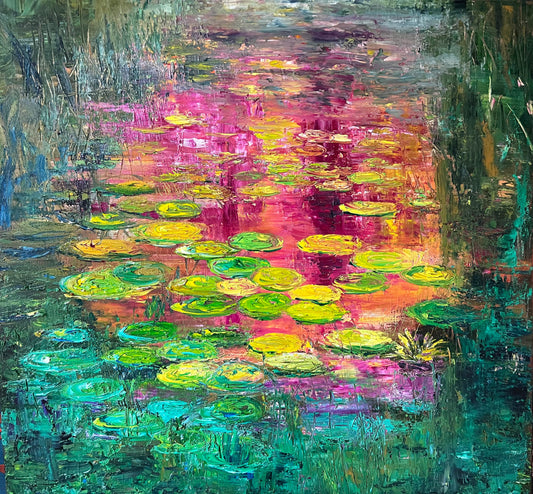Moody Water Lilies II, OIL, 24" x 24"
