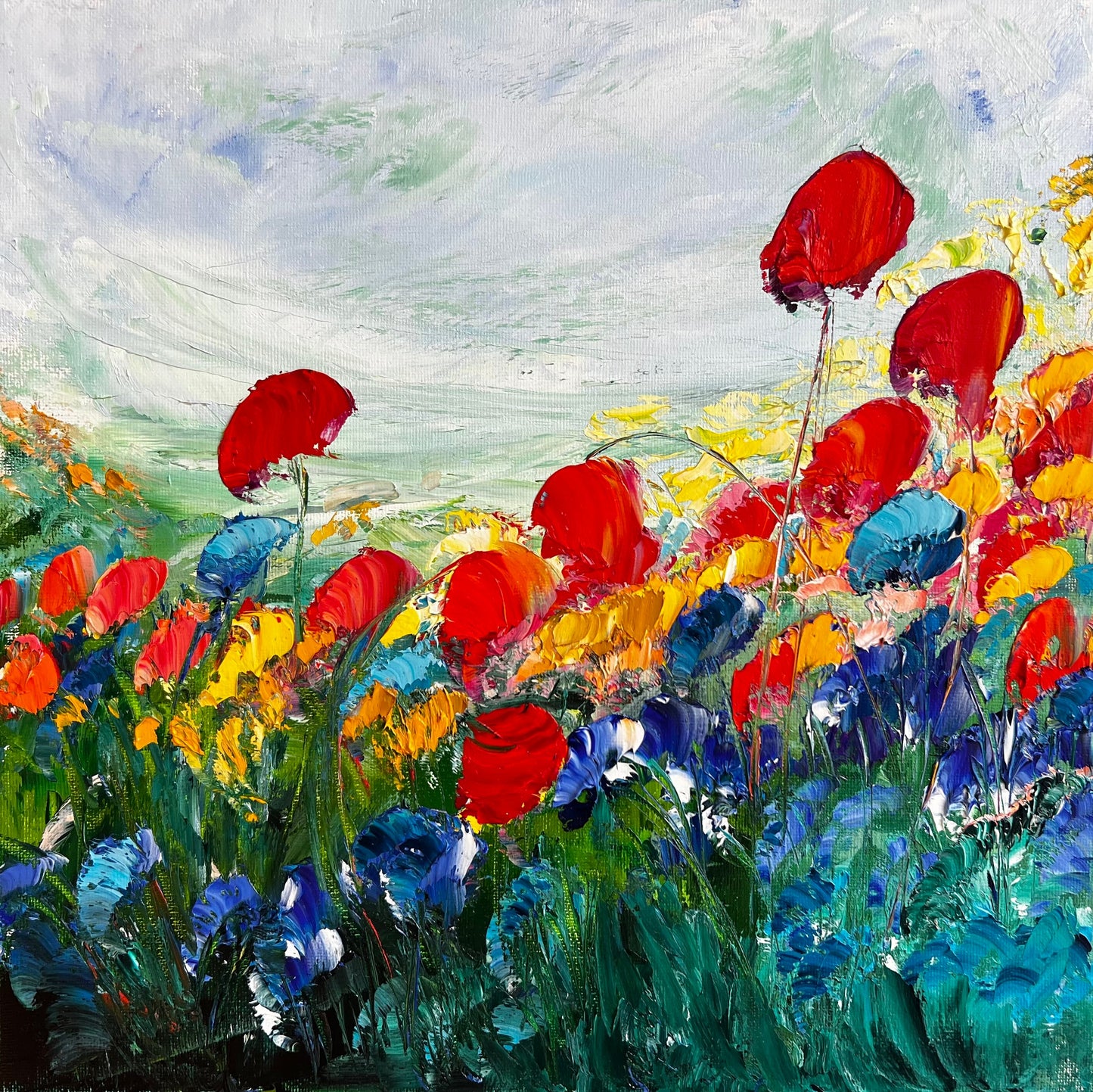 Unruly Poppies, OIL, 12" X 12"